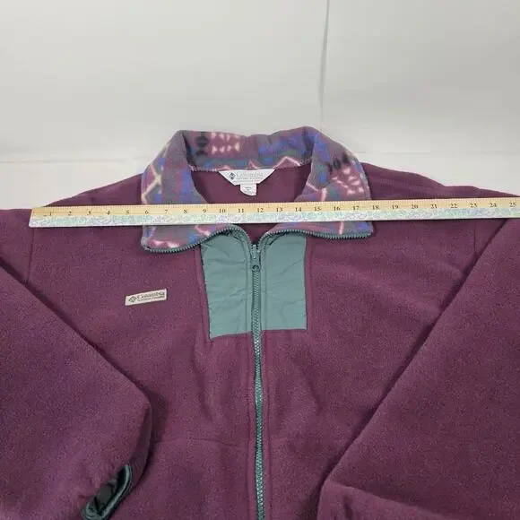 Vintage Columbia Jacket Mens XL Burgundy/Green Aztec Fleece Full Zip Made in USA - Picture 9 of 11